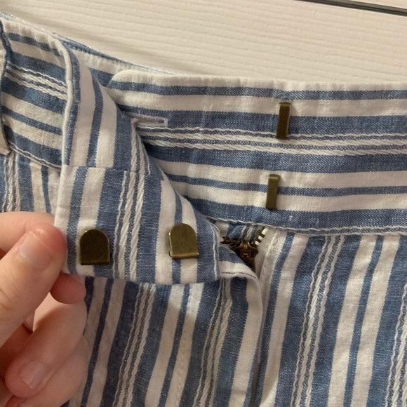 Loft Blue/White Striped Cropped Linen Blend Pants - Picture 6 of 8